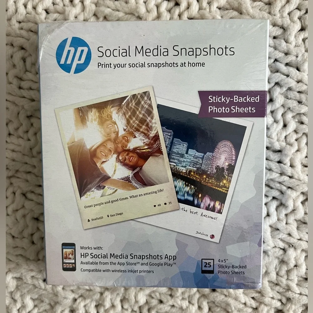 New HP Social Media Sticky Back Snapshots 25 Photo Sheets